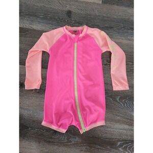 Bonds Baby Girl 18-24M Size 2 Pink Long Sleeve‎ Rash Guard Romper Swimsuit #5